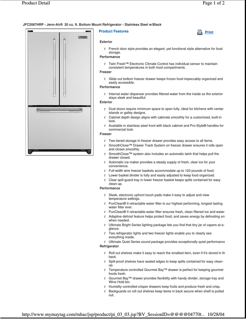 Jenn Air Jfc2087hrs Side By Side Refrigerator Manualzz