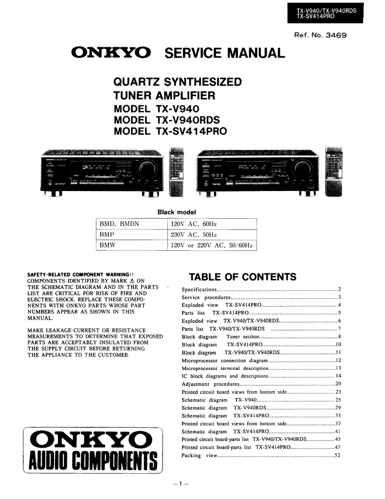 Onkyo Tx V940 Receiver Manualzz