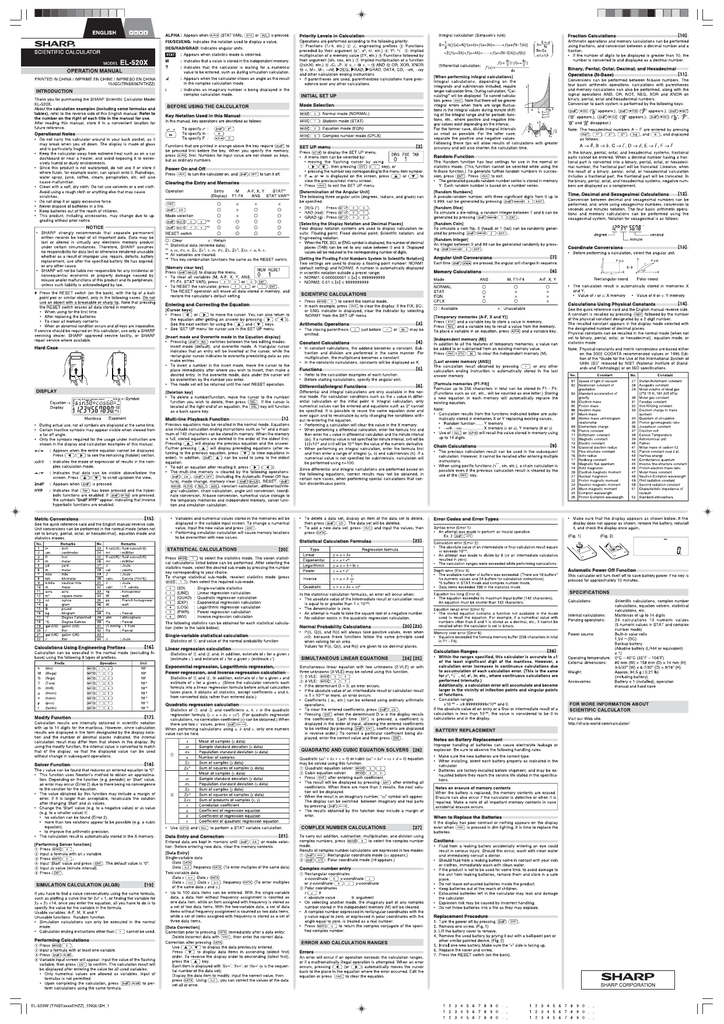 Sharp El520xbwh El 520xbwh User Manual Manualzz Sharp El520xbwh El 520xbwh User Manual Manualzz