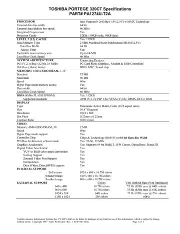 Toshiba 320CT Laptop Specification | Manualzz