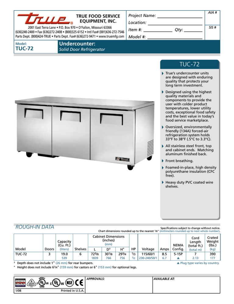 True Tuc 72 Commercial Refrigerator Manualzz