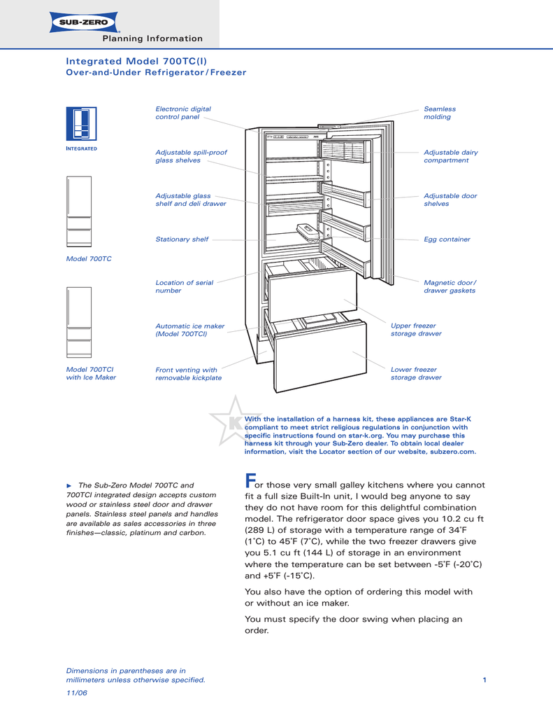 Sub Zero 700tc Bottom Freezer Refrigerator Manualzz