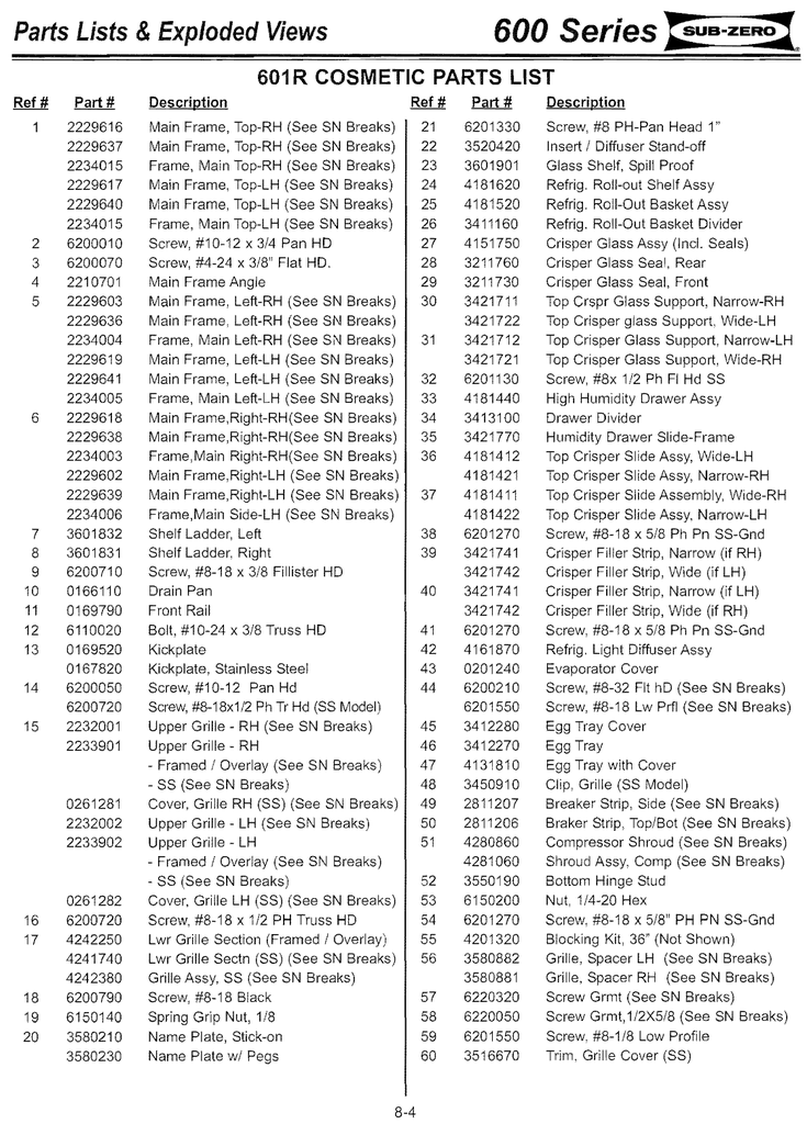 Home & Garden Major Appliances SubZero 650 Light Diffuser Assembly
