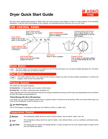 Asko T700 Electric Commercial Dryer Asko T700 Dryer Quick Start User Guide Manualzz