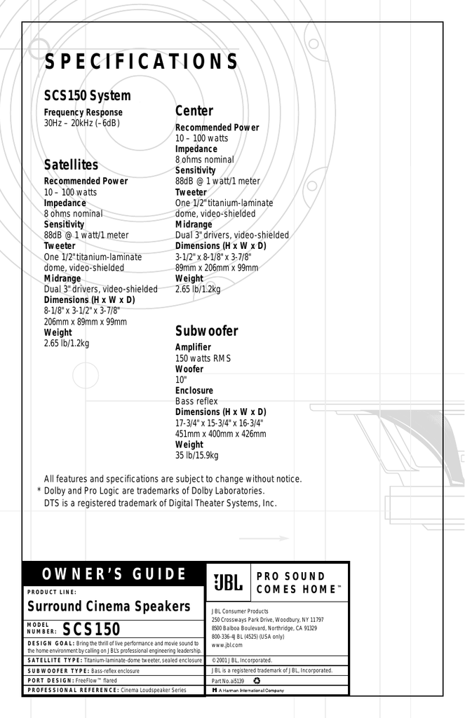 Jbl Scs150si System Manualzz Jbl Scs150si System Manualzz