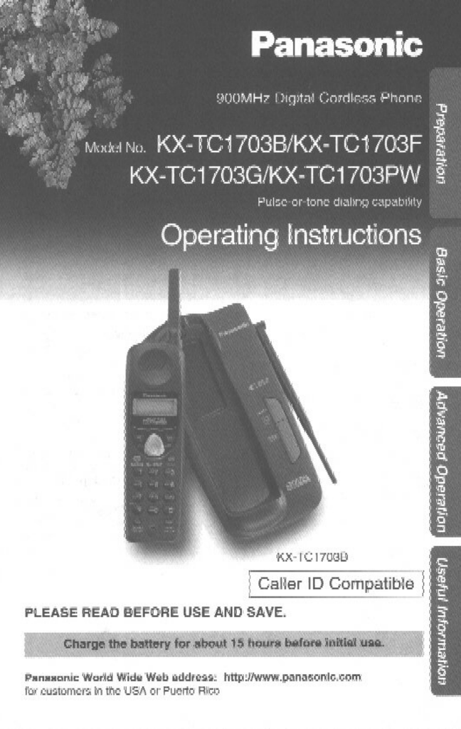 Panasonic KX TC1703 Cordless Phone Manualzz