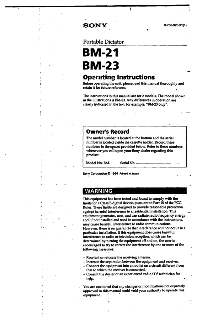 Sony Stereo Ic Recorder User Manual