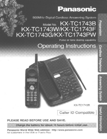 TABLE OF CONTENTS. Panasonic KXTC1743F, KX-TC1743W, KXTC1743PW, KX-TC1743B, KXTC1743G | Manualzz