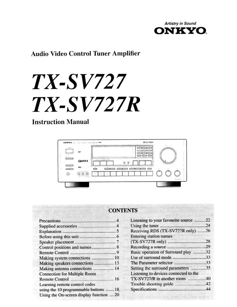 Onkyo Tx Sv727 Receiver Manualzz