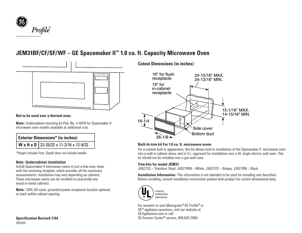 ge profile spacemaker ii microwave oven jem31sf