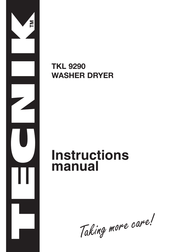 Tecnik TKL9290 Front Load Washer / Dryer | Manualzz