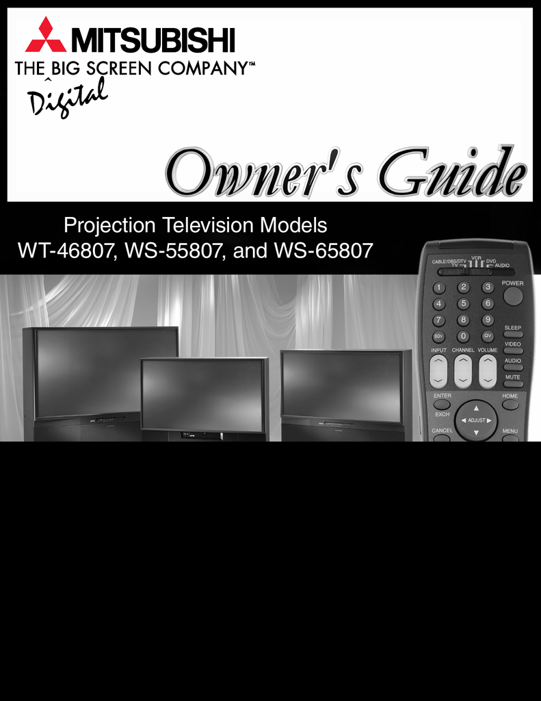 Mitsubishi WS65807 65" Rear Projection Television Manualzz