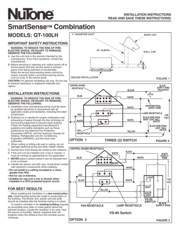 Broan Nutone N Qt100lh Combination Light Fan Exhaust Manualzz - Broan Nutone Bathroom Fan Installation Instructions