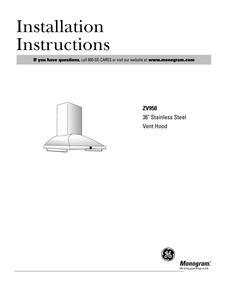 GE ZV950SDSS Kitchen Hood Manualzz