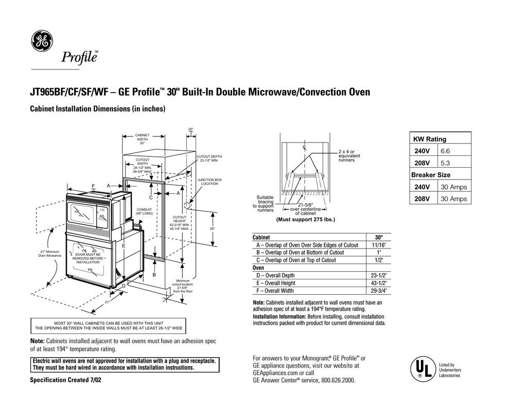 Ge Profile Jt965sfss Electric Double Oven Manualzz