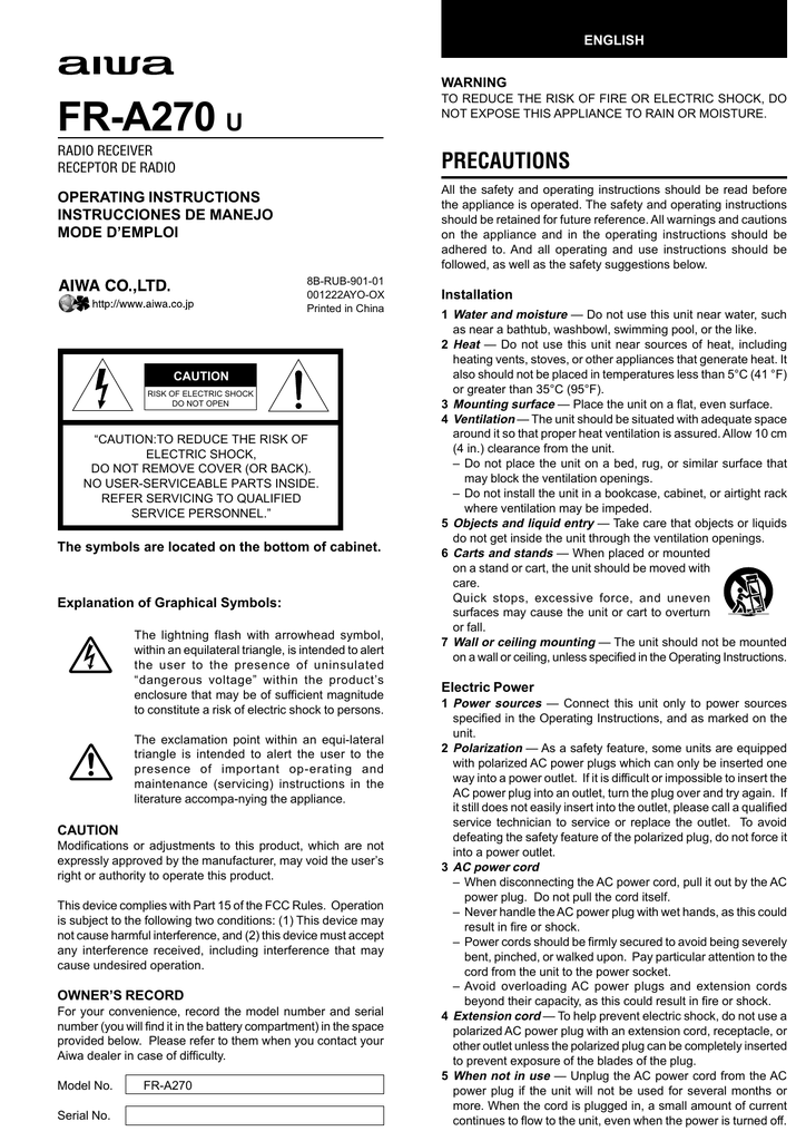 Aiwa Fr A270 Operating Instructions Manualzz