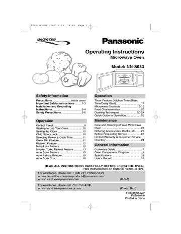 Panasonic NN-S933 Microwave Operating instructions | Manualzz