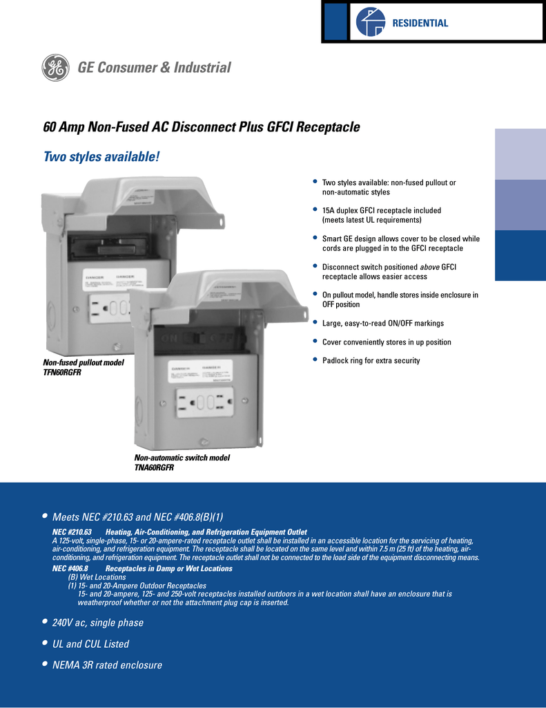 Ge G E 60a Air Conditioner Disconnect Tf60rcp Det Manualzz