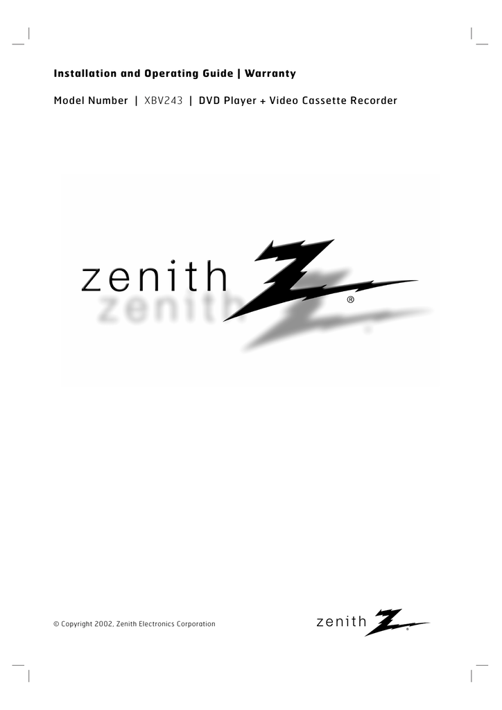 Zenith XBV243 DVD Player/VCR | Manualzz