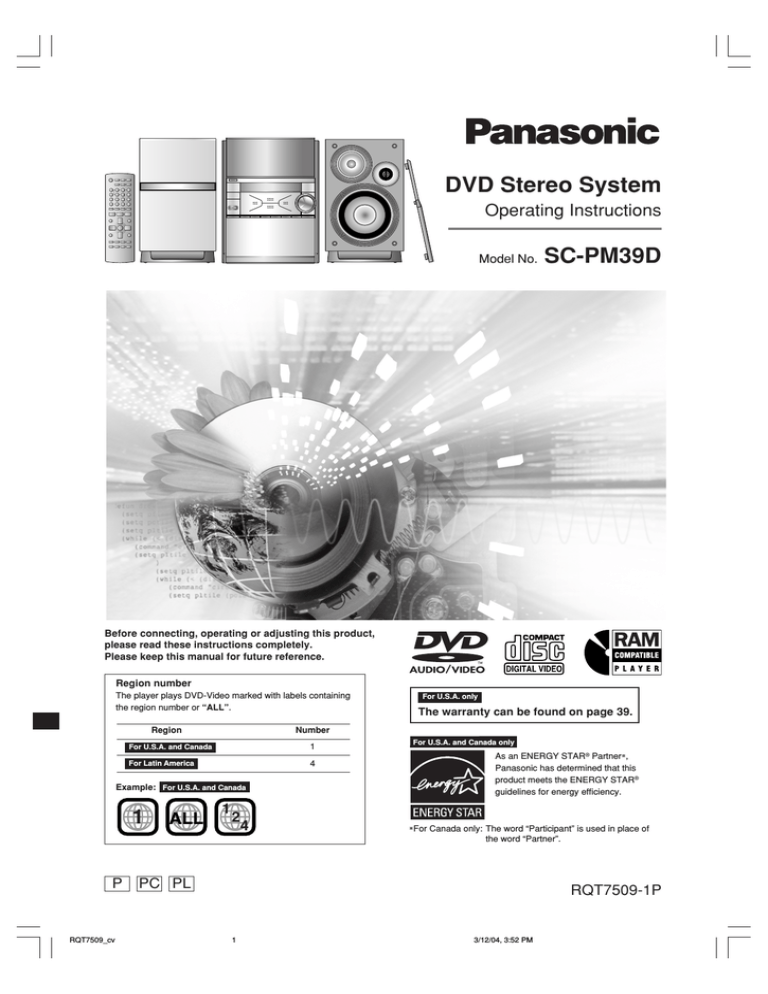 Panasonic Sc Pm39d System Manualzz