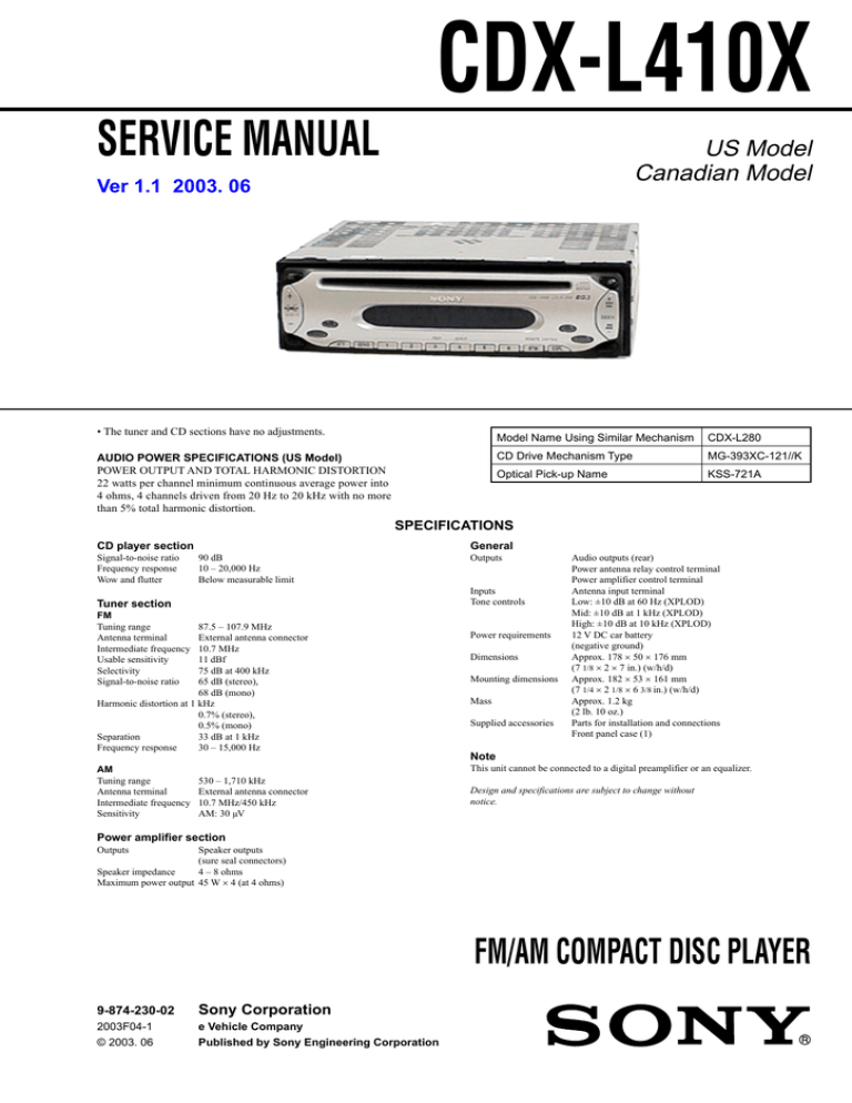 Sony Cdx L410x Cd Player Manualzz