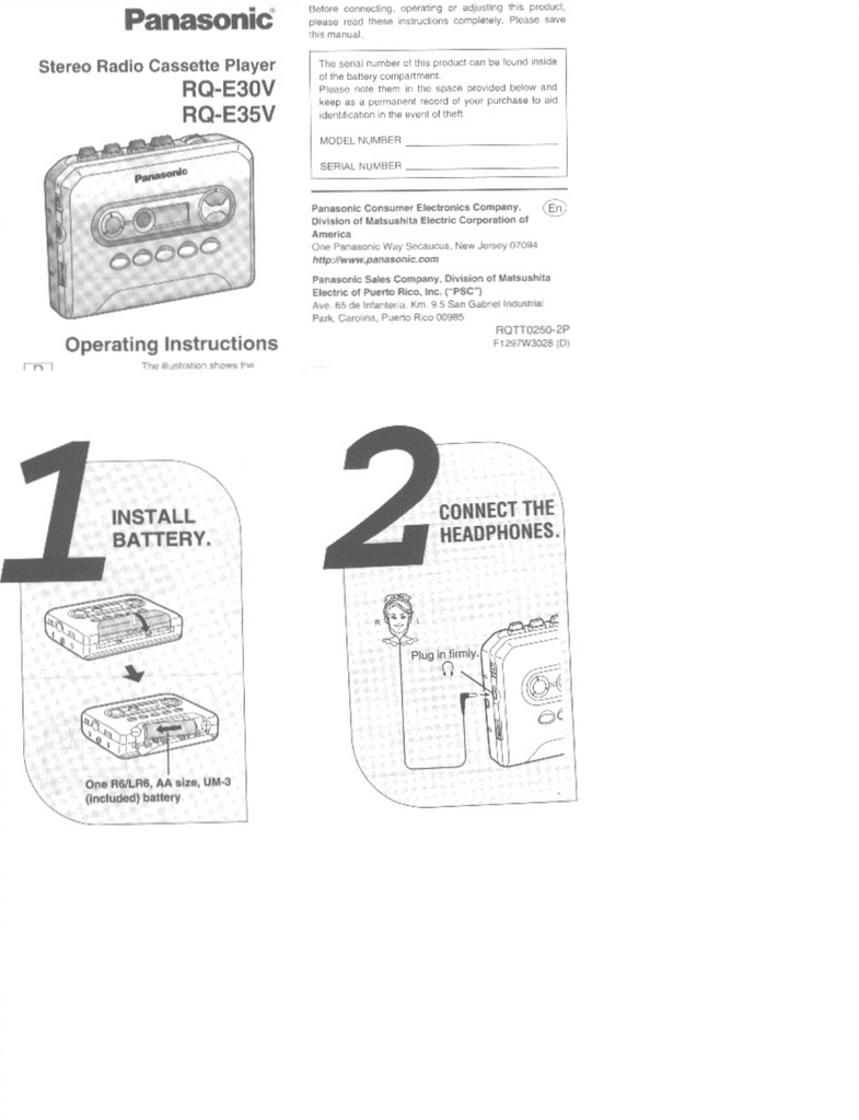 Panasonic Rq 5v Personal Cassette Player Manualzz