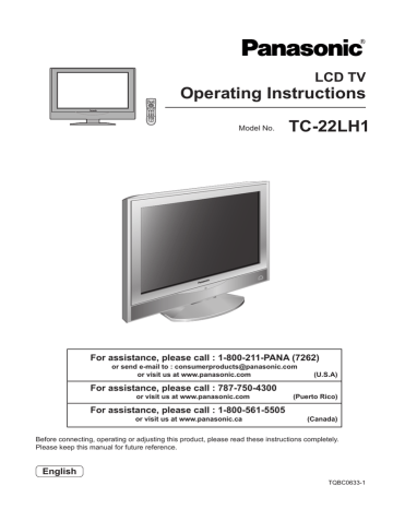 Panasonic TC-22LH1 22 in. HDTV | Manualzz