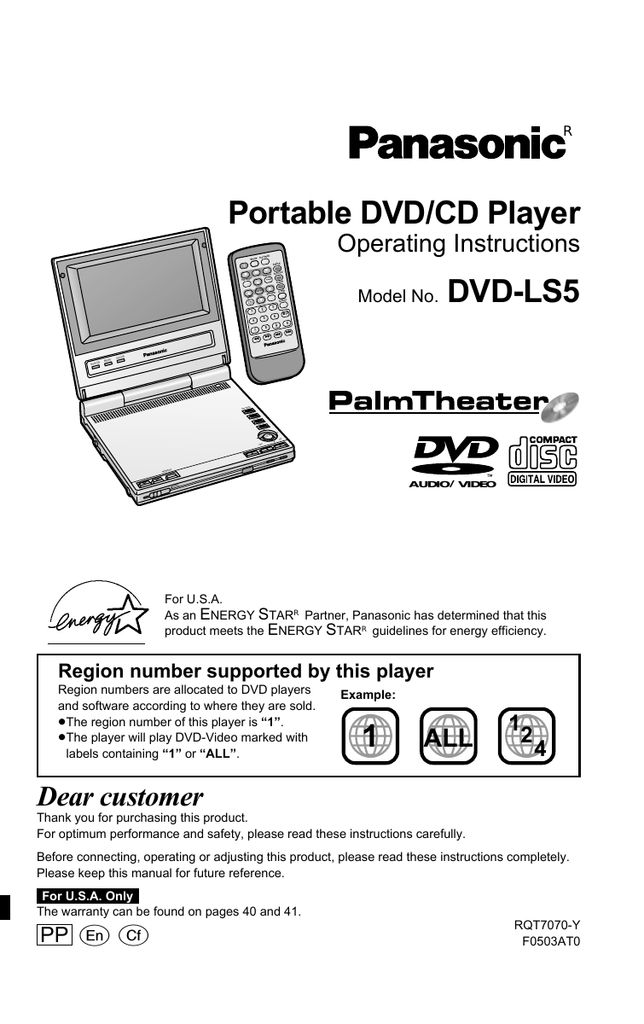 Panasonic Dvd Ls5 Portable Dvd Player With Screen Manualzz