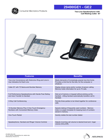 GE 29490GE2 Corded Phone | Manualzz