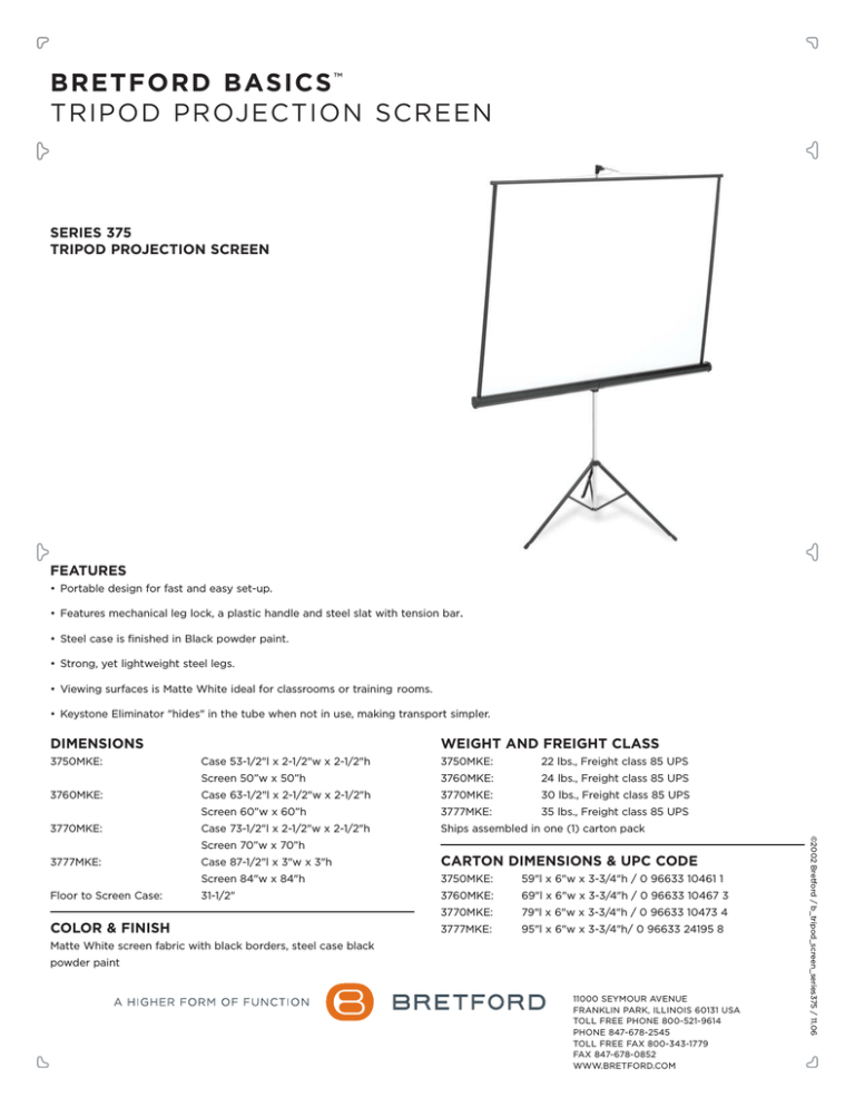 Bretford 3760mke 85 Projector Screen Manualzz