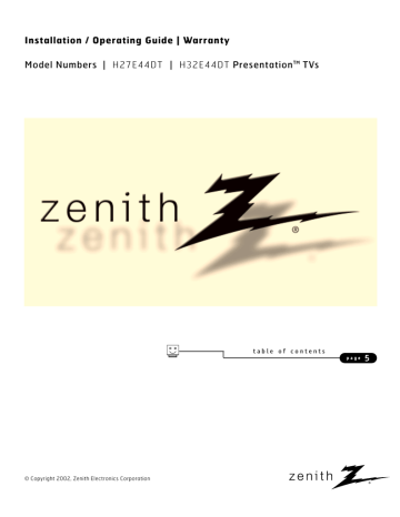 Zenith Presentation H32E44DT Installation & Operating Manual | Manualzz