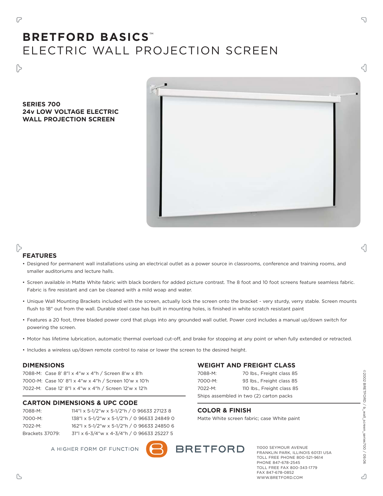 Bretford 7000 M 170 Projector Screen Manualzz