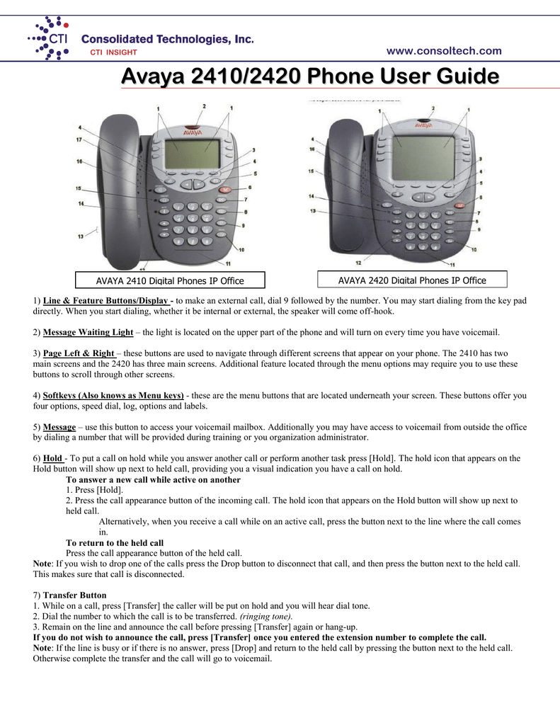 Avaya 2410/2420 Phone User Guide | manualzz.com