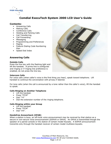 Comdial ExecuTech System 2000 LCD User`s Guide | Manualzz