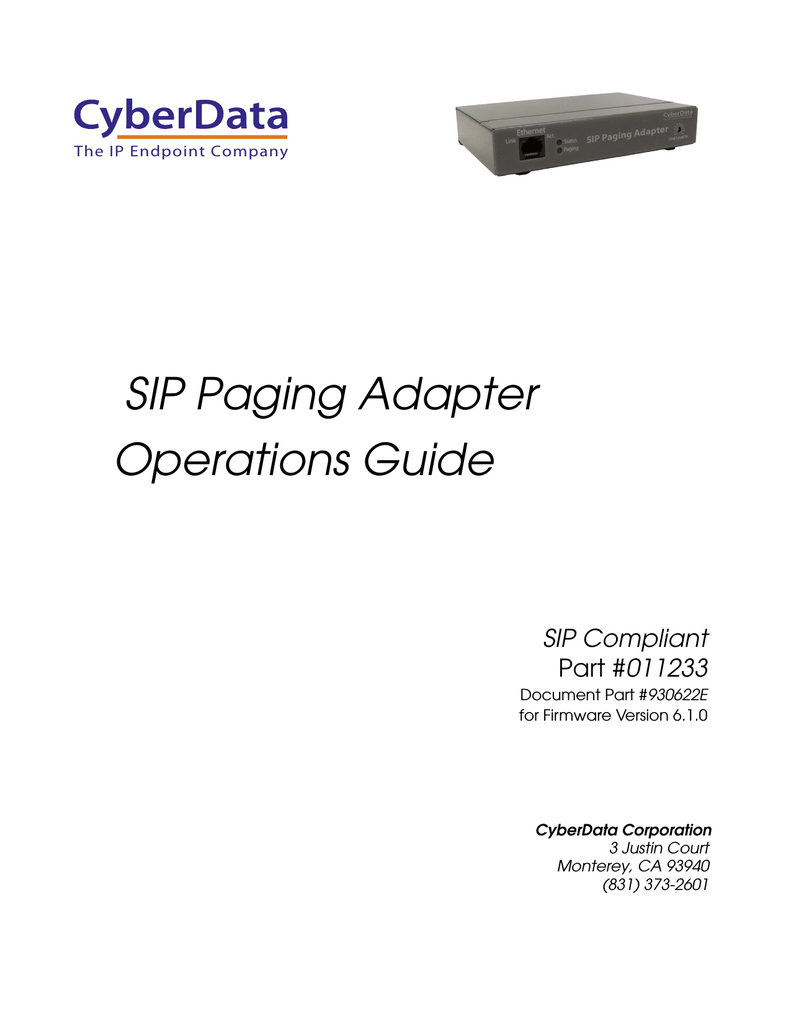 SIP Paging Adapter Operations Guide | Manualzz