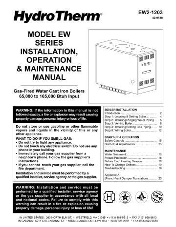 Water Treatment. HydroTherm EW2-1203 | Manualzz