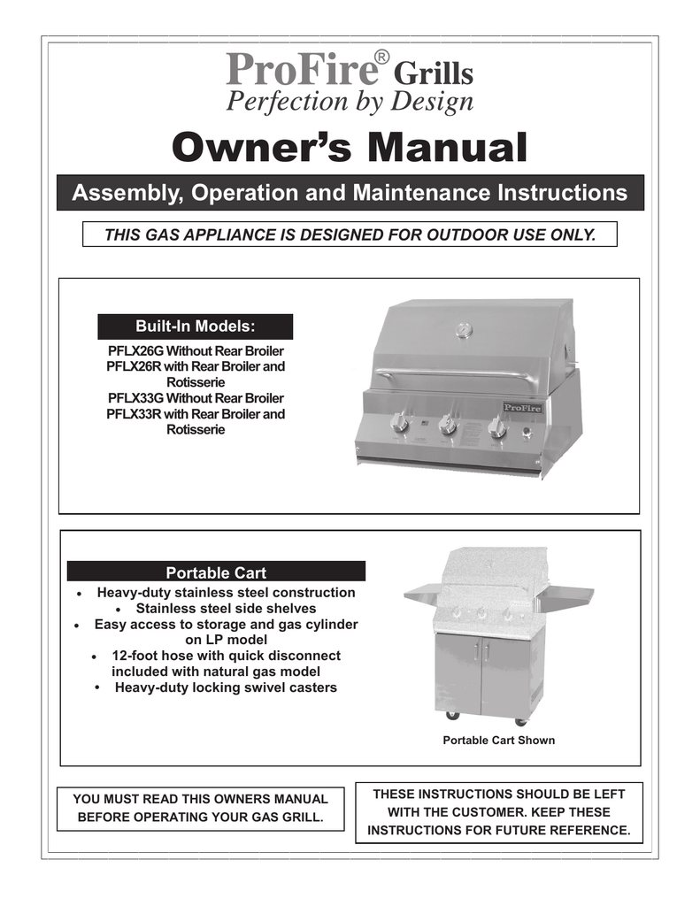 Owner`s Manual Profire Grills Manualzz