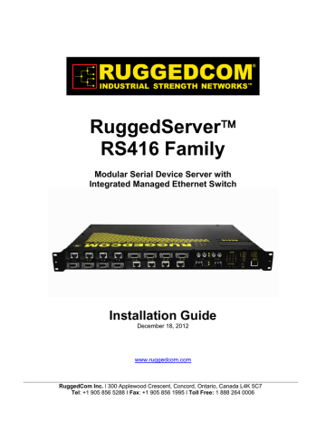 Ruggedcom Ruggedserver Rs416 Installation Guide Manualzz