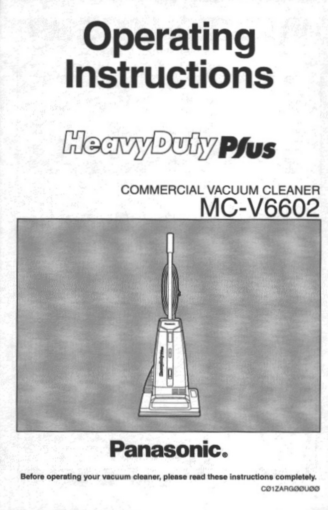Panasonic MCV6602 Vacuum Cleaner Owner's Manual Manualzz