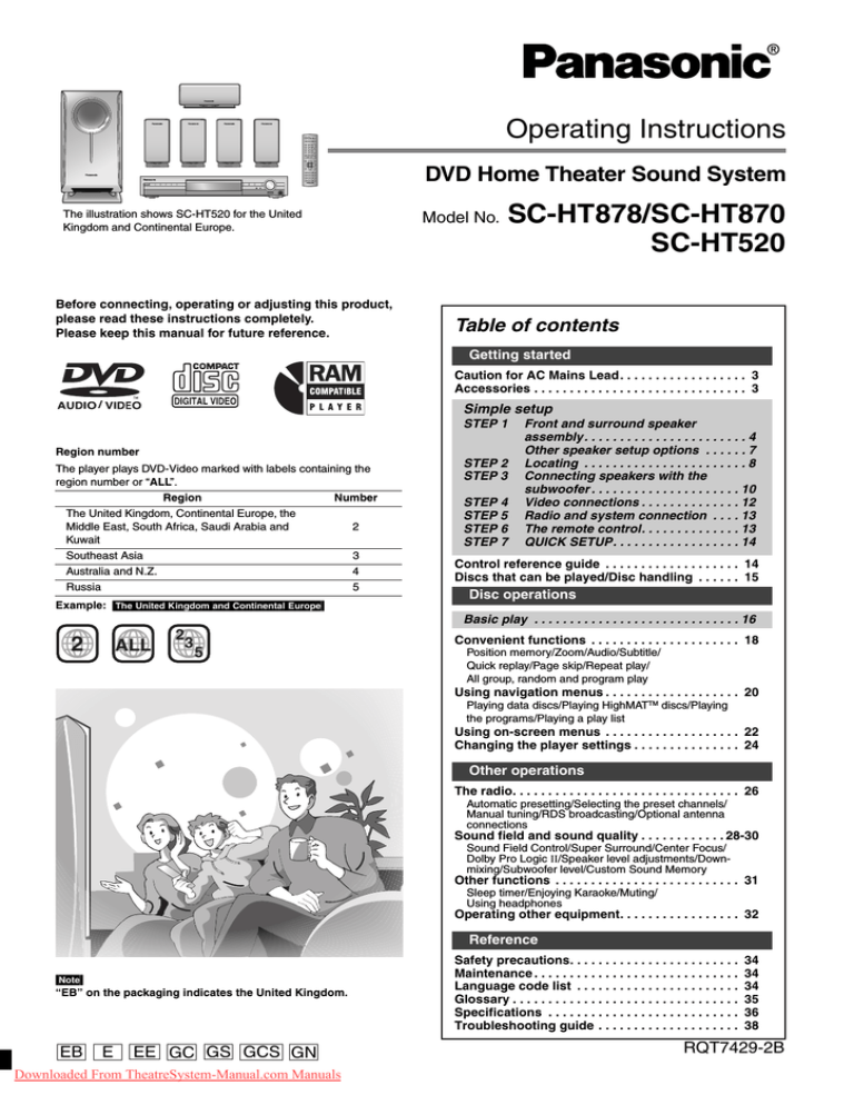 Panasonic Sc Ht870 Cinema Home Theatre System User Guide Manualzz