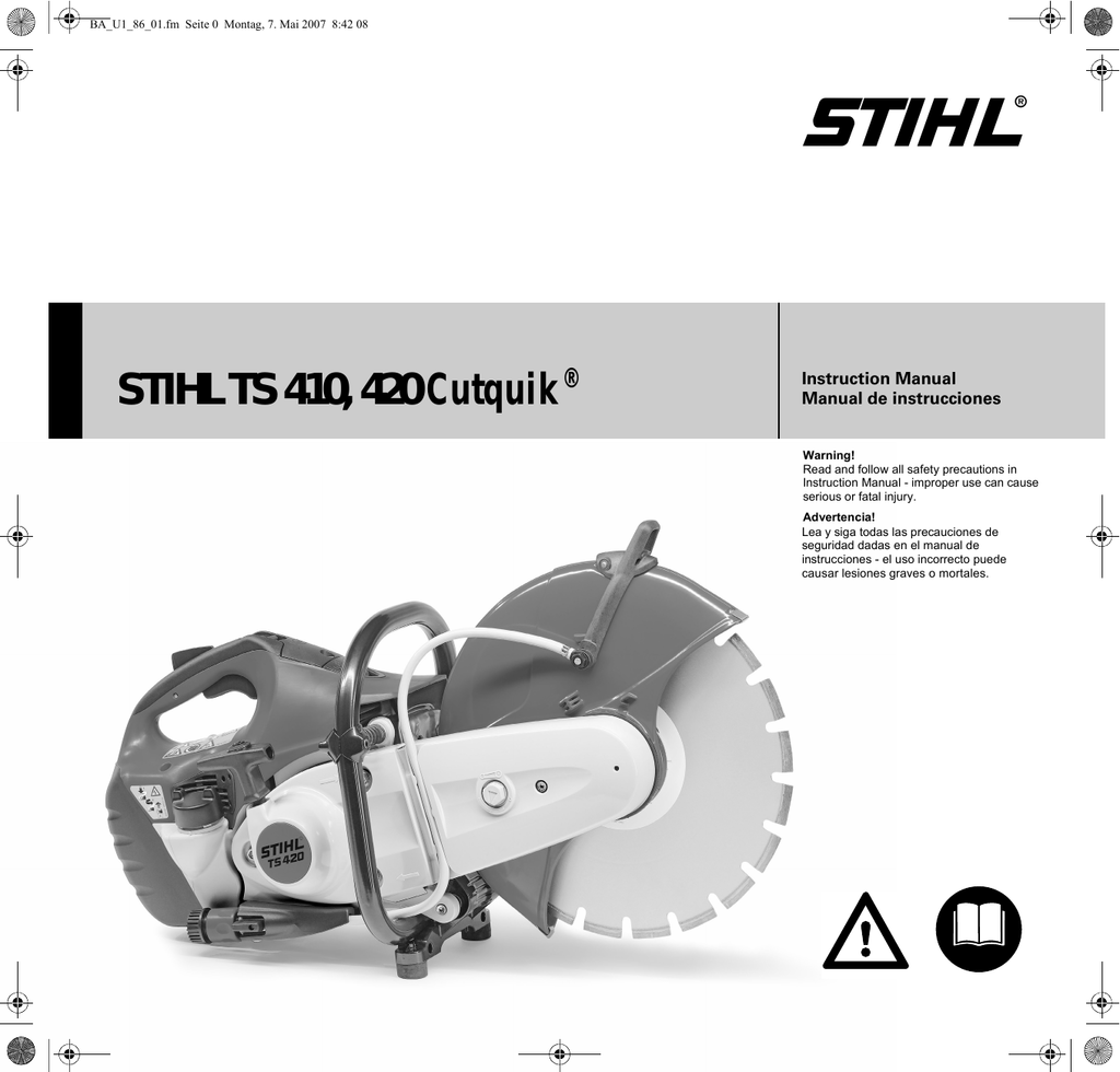 Stihl TS400 Warning Instruction Label/Sticker x 1 