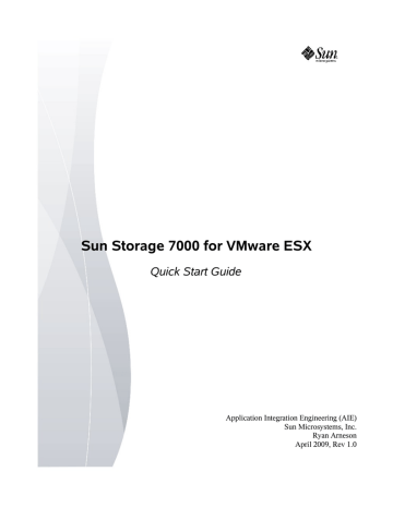 Sun Storage 7000 for VMware ESX Quick Start Guide | Manualzz