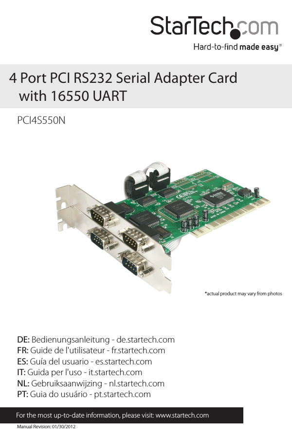 PCI4S550N StarTech.com 4-Port PCI Serial Card with 16550 UART PCI RS232 Serial Adapter Card