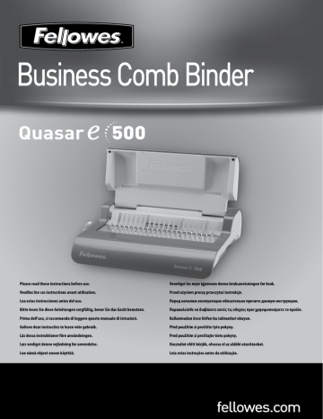 Fellowes Quasar-E 500 Electric Comb Binder Fiche technique | Manualzz