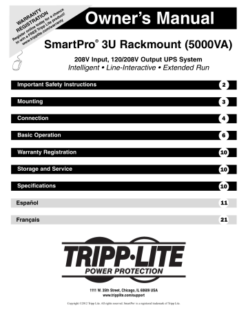 Tripp Lite SmartPro 208/120V 5kVA 4kW Line-Interactive Sine Wave UPS, Extended Run, SNMP, Webcard, 6U Rack/Tower, USB, DB9 Serial Owner's manual | Manualzz