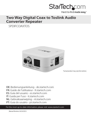 StarTech.com Two Way Digital Coax to Toslink Optical Audio Converter Repeater Instruction manual | Manualzz