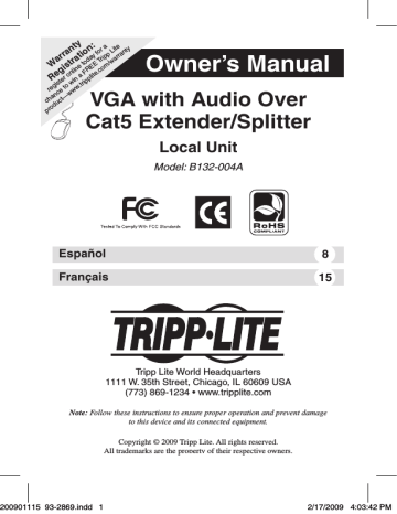 Tripp Lite B132-004A video splitter Owner's manual | Manualzz