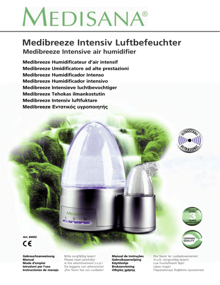 Medisana Intensive Humidifier Medibreeze Operating Instructions Manualzz