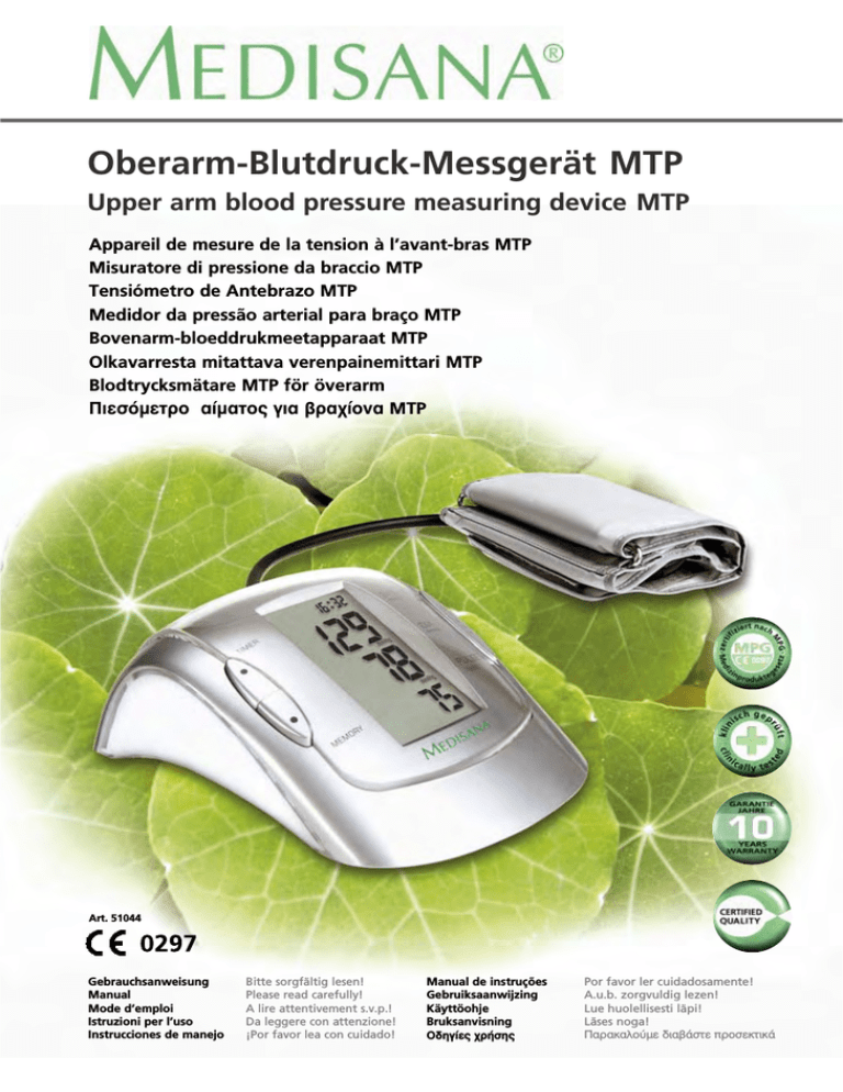 Medisana Mtp Bloodpressure Monitor Mtp Owner S Manual Manualzz