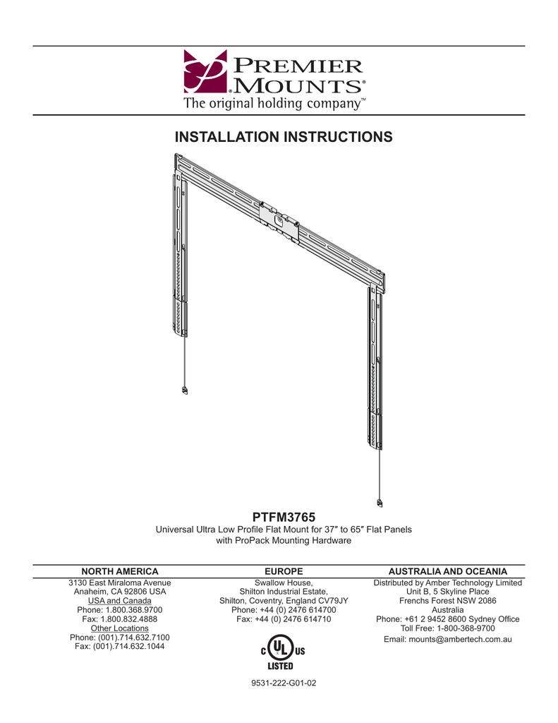 Premier PTFM3765 flat panel wall mount Specification Manualzz
